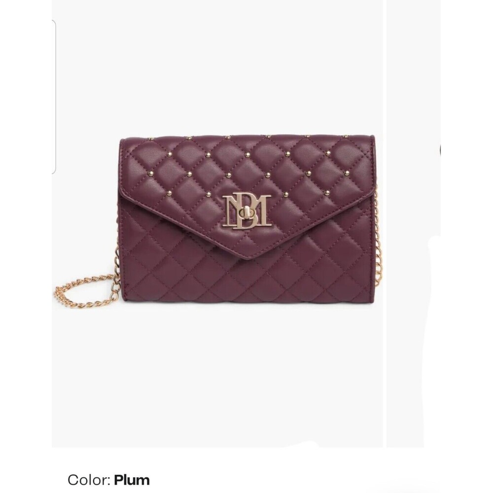 Badgley Mischka Crossbody Bag Diamond Quilt Convertible Vegan Leather Plum NWT